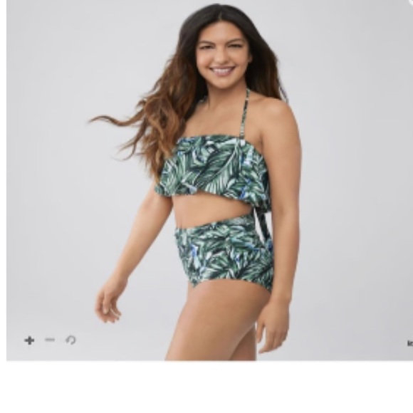 A n.a green tropical leaf bandeau flounce bikini top with removable strap XL NWT - Picture 6 of 13